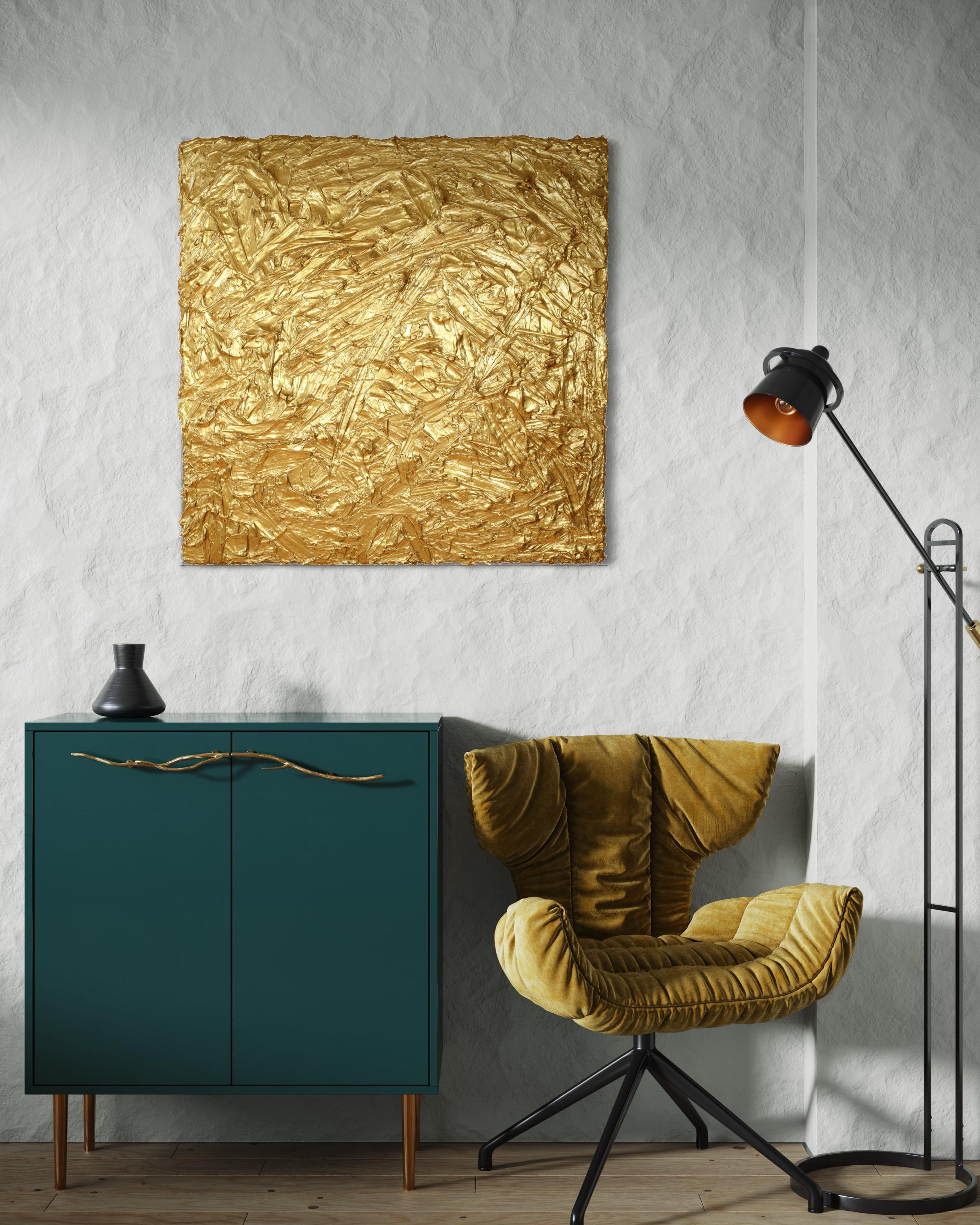Peinture abstraite en or métallique « Gold Digger » en vente 1