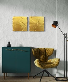 "Golden Girls I & II" Metallic Gold Abstract Paintings