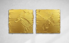 "Golden Girls I 
II" Metallic Gold Abstract Paintings