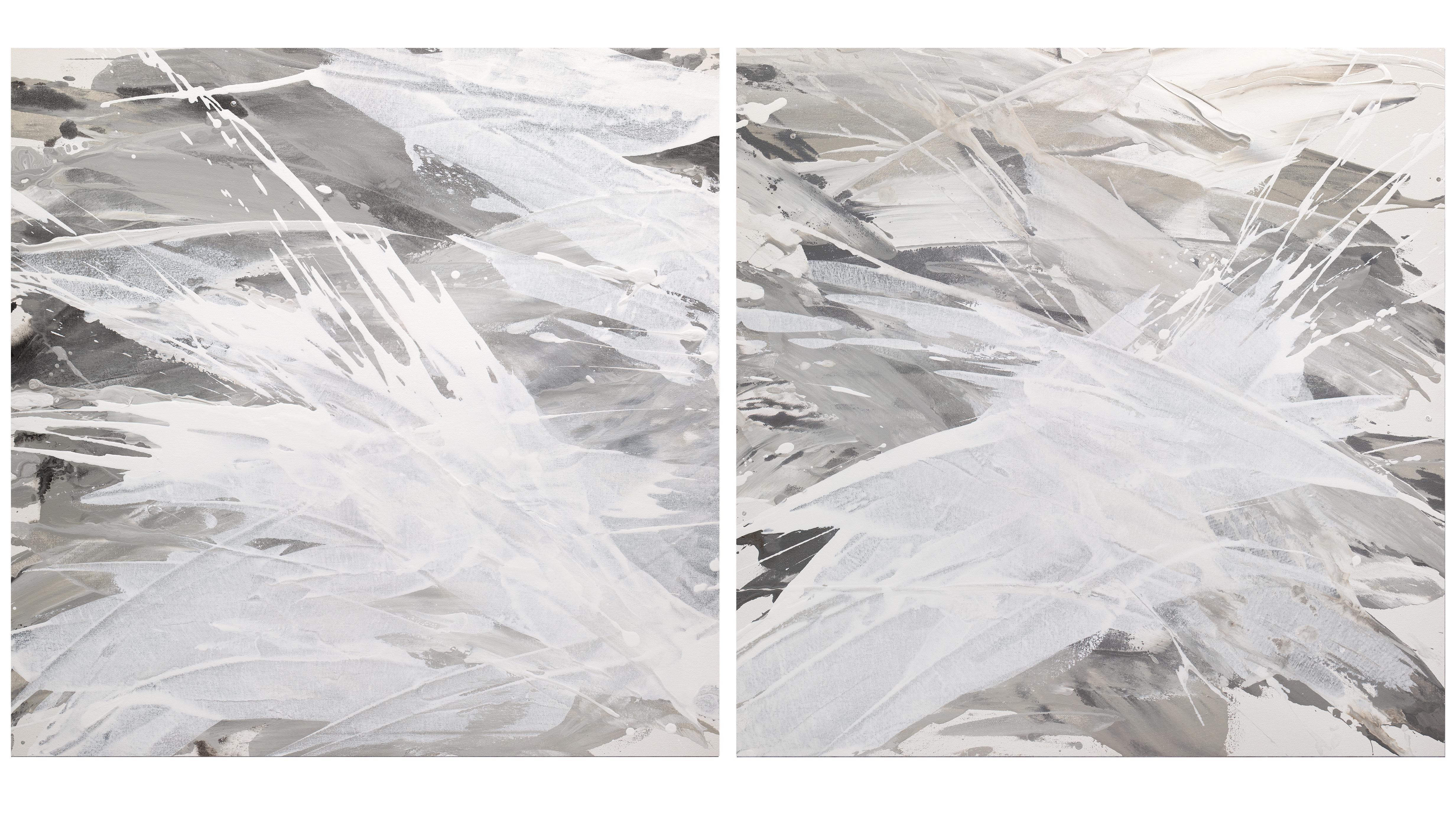 « Hibou gris », diptyque abstrait contemporain - Painting de Teodora Guererra