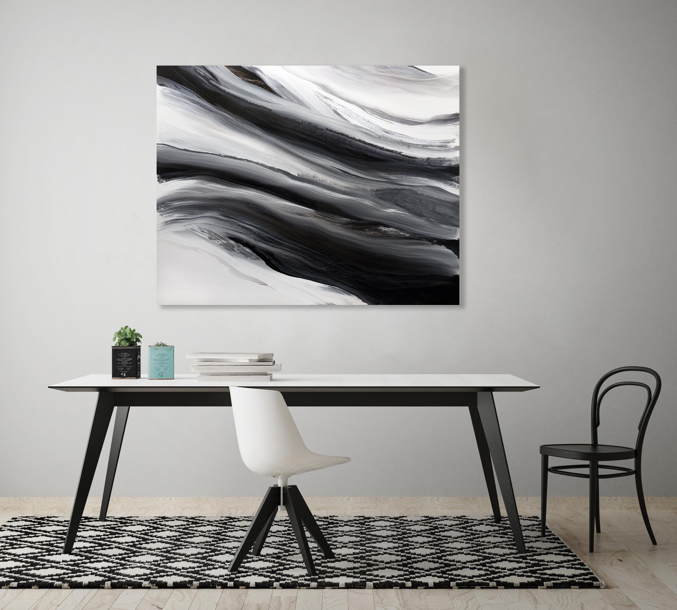 'In Black and White', Abstract Black and White Contemporary Acrylic Painting  - Gray Abstract Painting by Teodora Guererra