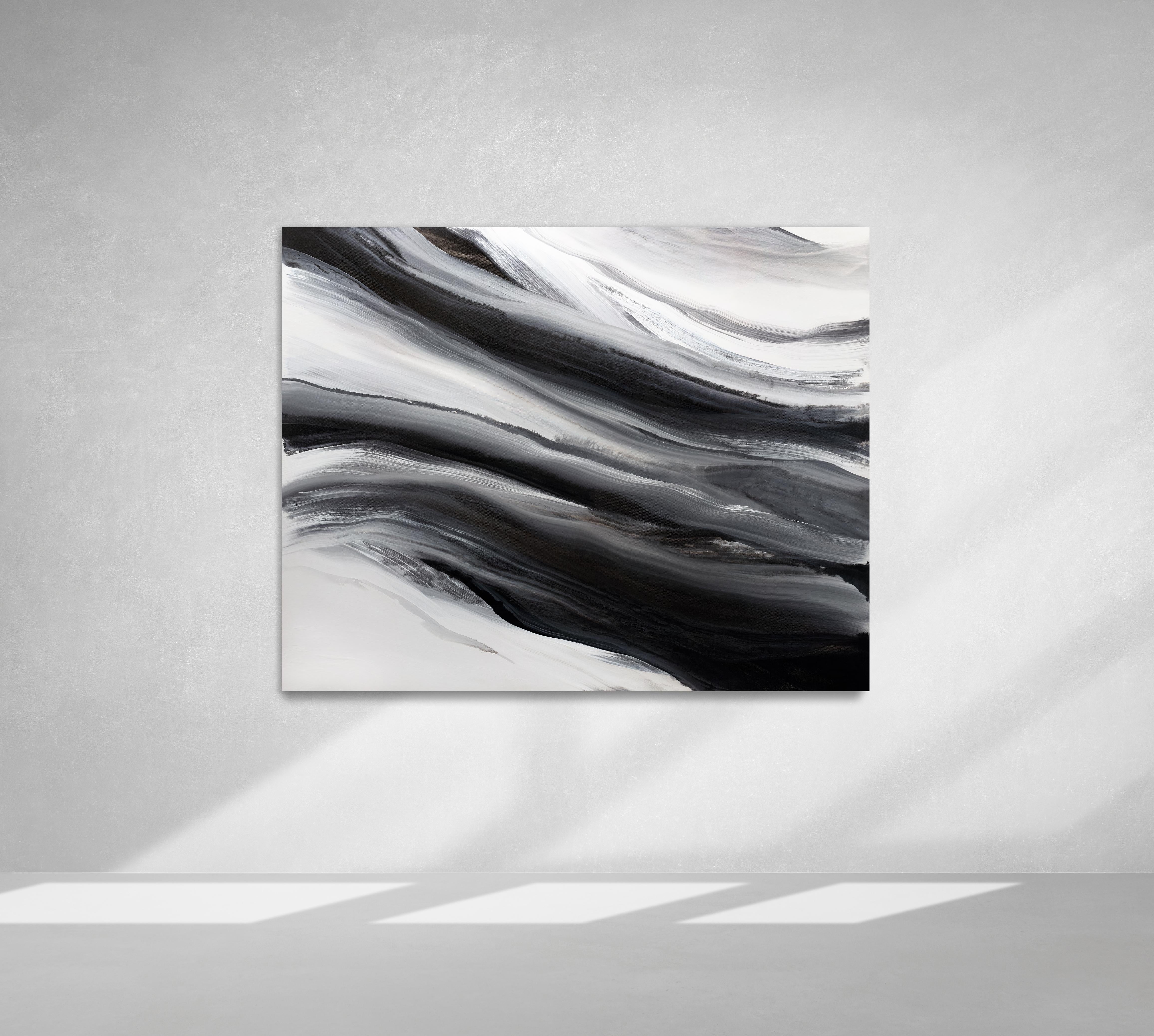 Teodora Guererra Abstract Painting - 'In Black and White', Abstract Black and White Contemporary Acrylic Painting 