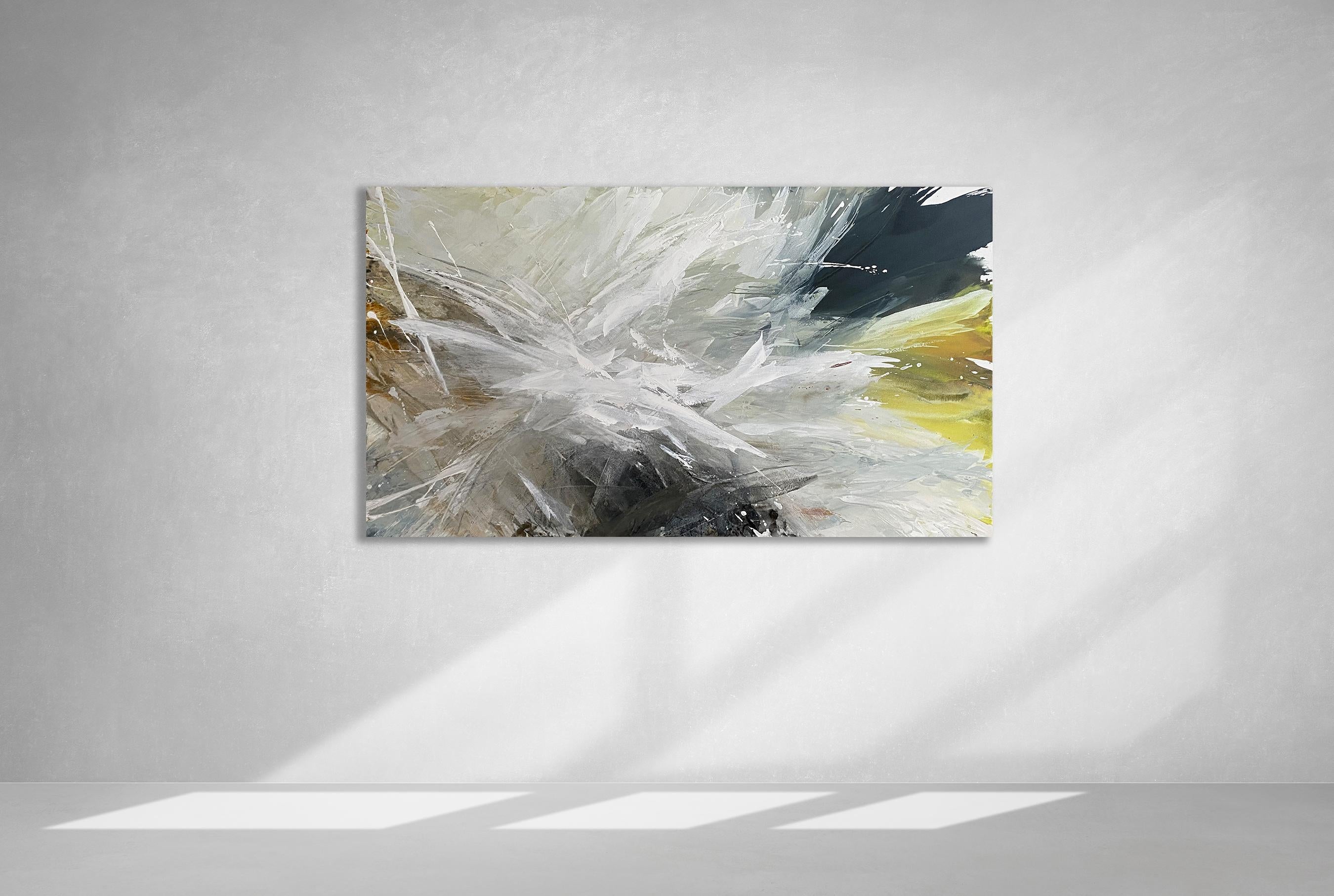 Zeitgenössisches abstraktes Gemälde „Landslide“ (Grau), Abstract Painting, von Teodora Guererra