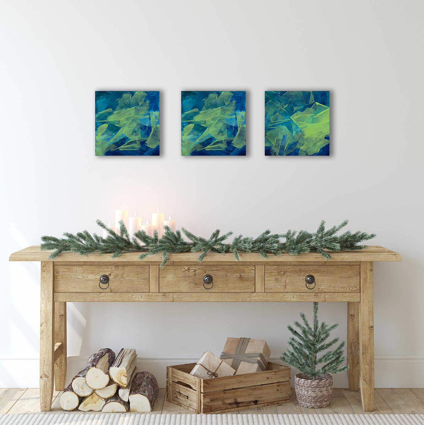 Teodora Guererra Abstract Painting - "Lime in the Coconut 1 - 3, " contemporary abstract oil painting mini series