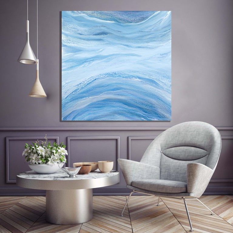 'Open Water', Large blue contemporary abstract acrylic painting - Painting by Teodora Guererra