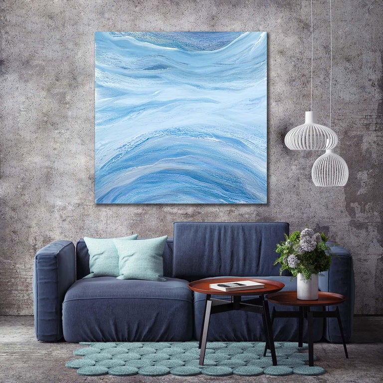 'Open Water', Large blue contemporary abstract acrylic painting For Sale 1