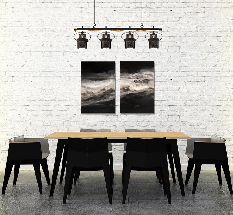 Smoky Eyes is a diptych - two 36 x 24 panels sold together, or upon inquiry they can be sold separately.

White, black, black and white, gold, sky, texture, movement, diptych, two panels, dark, mist, wave, nocturne, contemporary, minimalist,