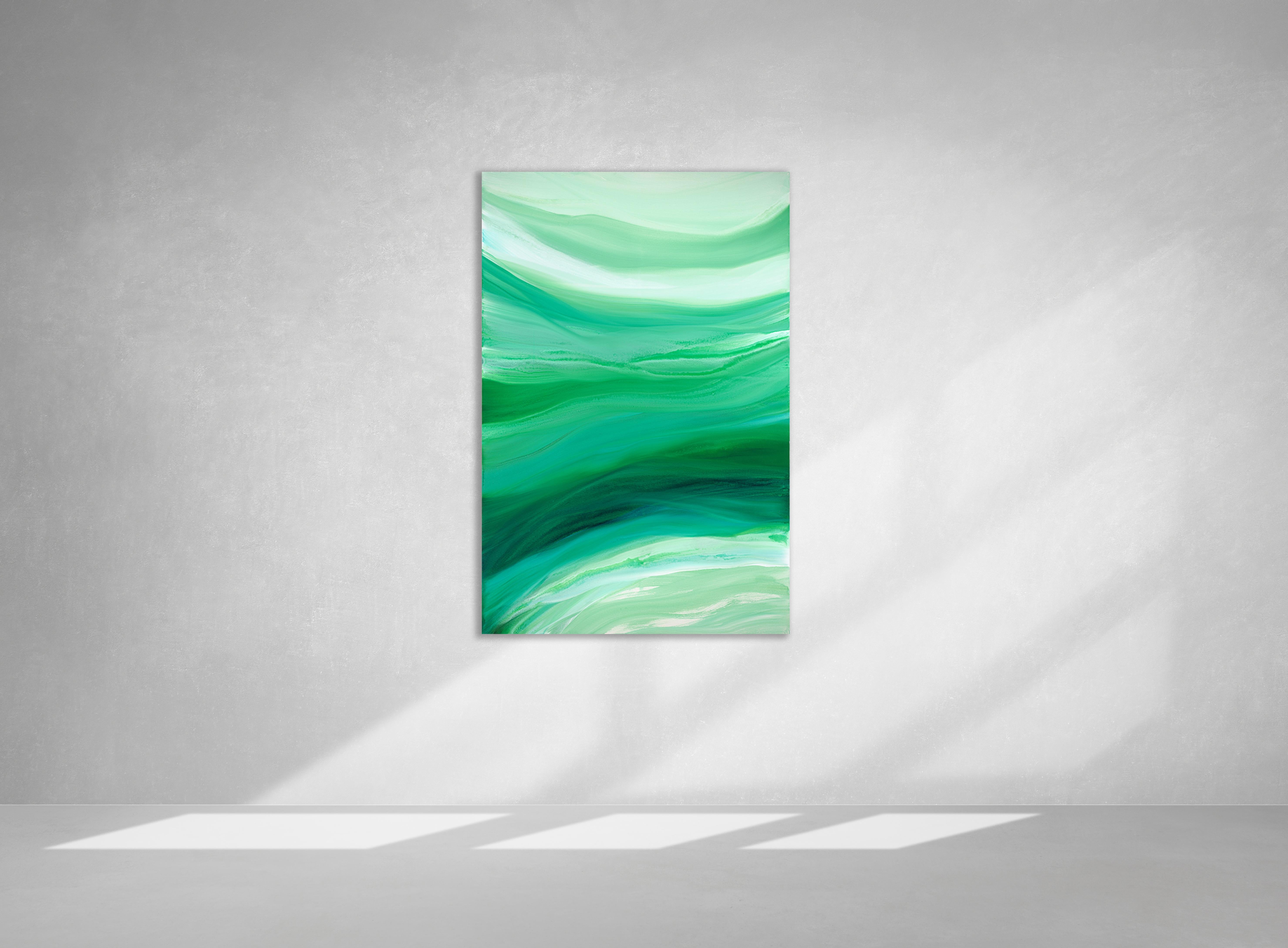 « Veloveteen », grande peinture acrylique verte abstraite contemporaine - Abstrait Painting par Teodora Guererra