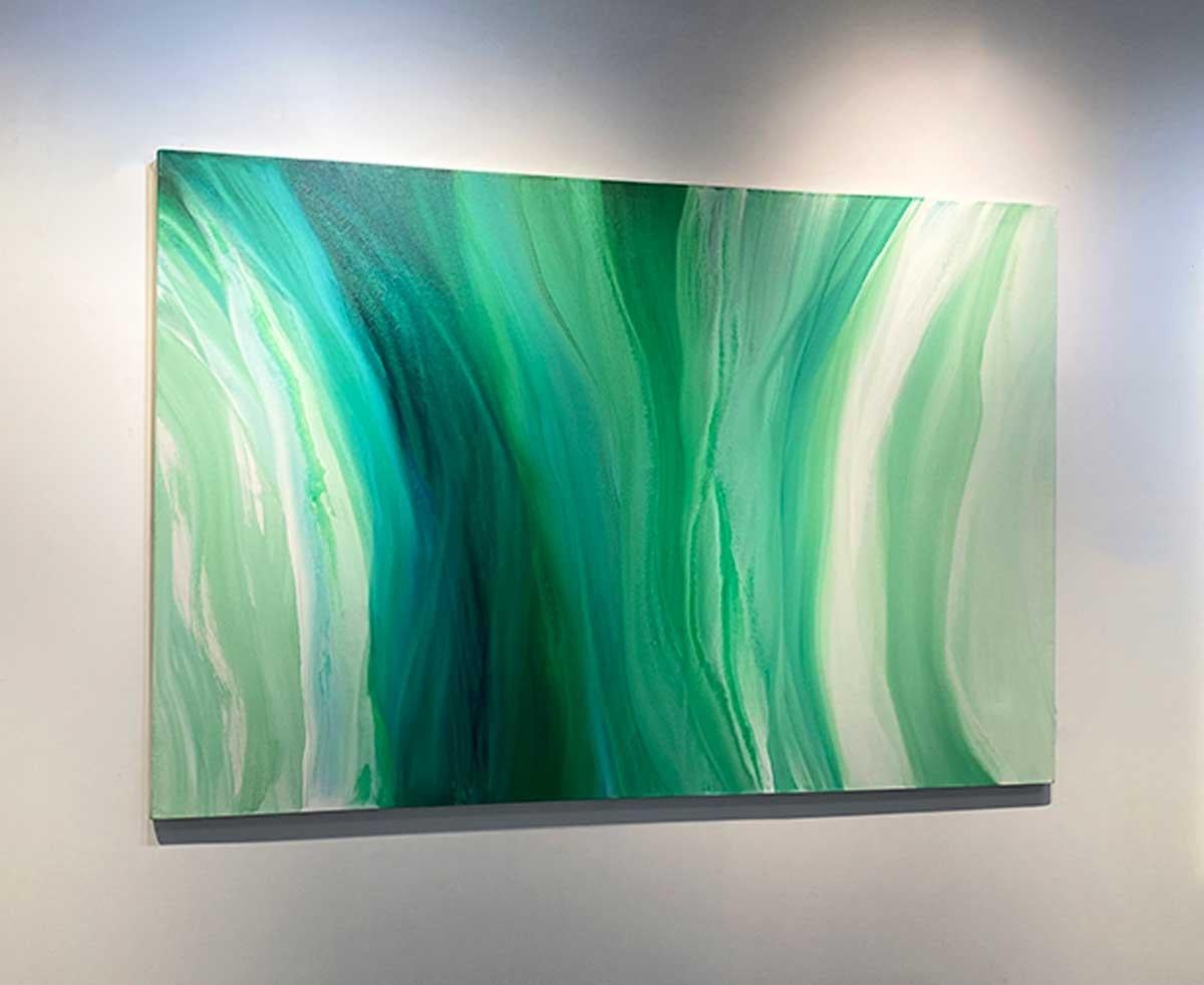 « Veloveteen », grande peinture acrylique verte abstraite contemporaine en vente 1