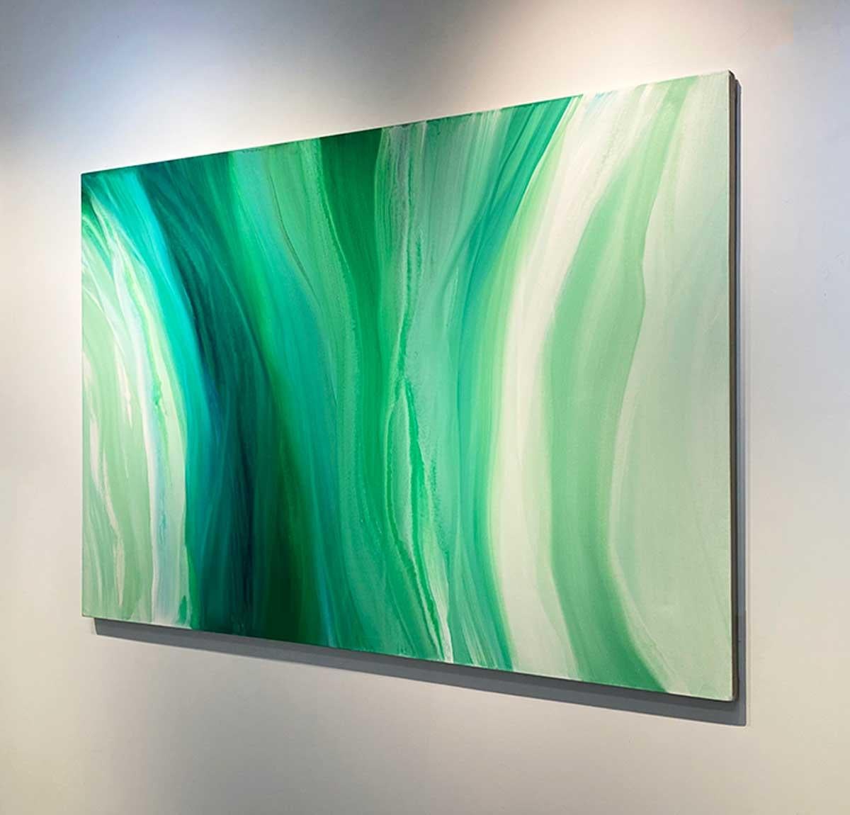« Veloveteen », grande peinture acrylique verte abstraite contemporaine 2