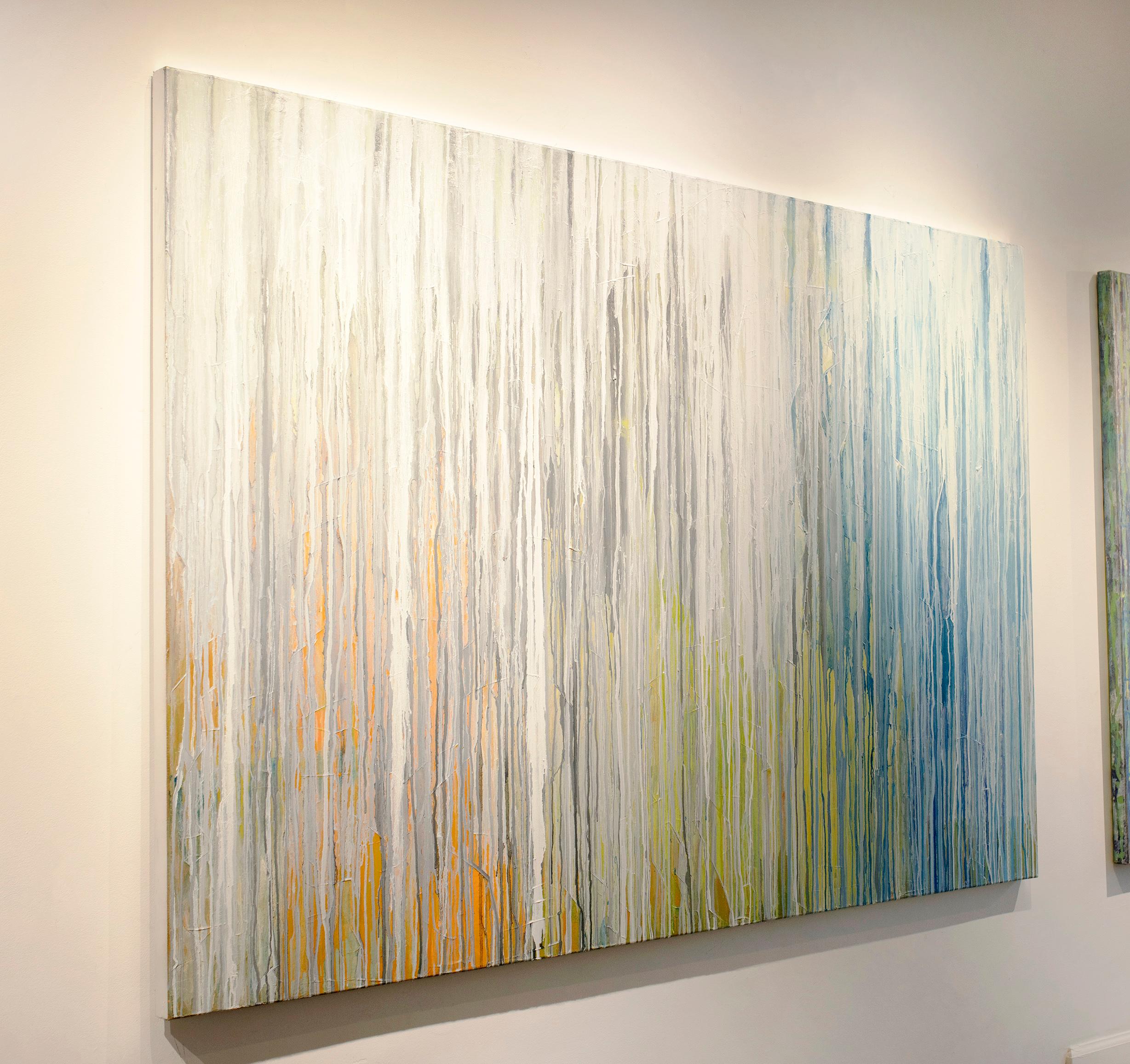 'White Cascade', Large contemporary abstract painting - Gray Abstract Painting by Teodora Guererra