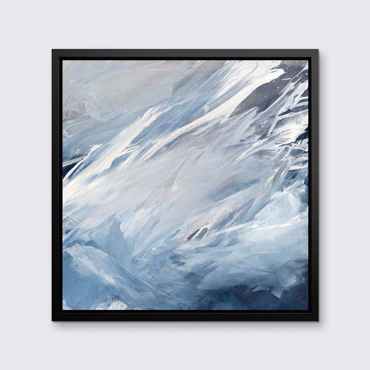 This contemporary limited edition print by Teodora Guererra features a light, cool palette, with varying shades of blue, grey, and muted violet applied in washes that blend together and create movement up toward the top right-hand corner of the
