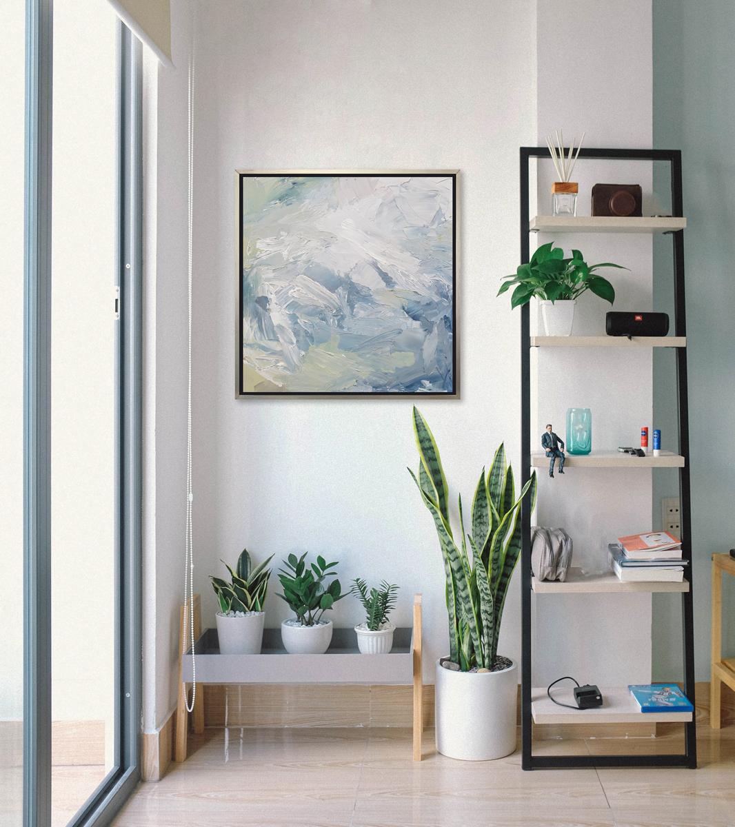 This contemporary limited edition print by Teodora Guererra features a cool blue, white, and muted green palette, with energetic strokes throughout the composition. This print pairs beautifully with Dust Under the Rug II - a limited edition print by