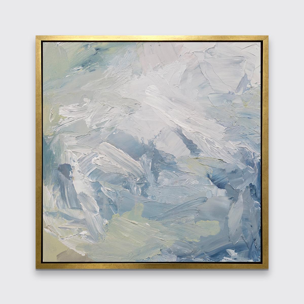 Cette estampe abstraite en édition limitée de l'artiste contemporaine Teodora Guererra présente une palette froide de bleu, de blanc et de vert sourd, avec des traits énergiques tout au long de la composition. Ce tirage s'associe magnifiquement à