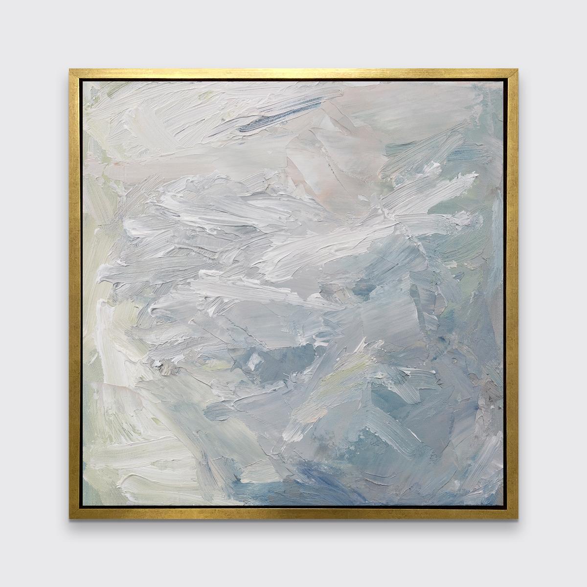 Cette estampe abstraite en édition limitée de l'artiste contemporaine Teodora Guererra présente une palette froide de bleu, de blanc et de vert sourd, avec des traits énergiques tout au long de la composition. Ce tirage s'associe magnifiquement à