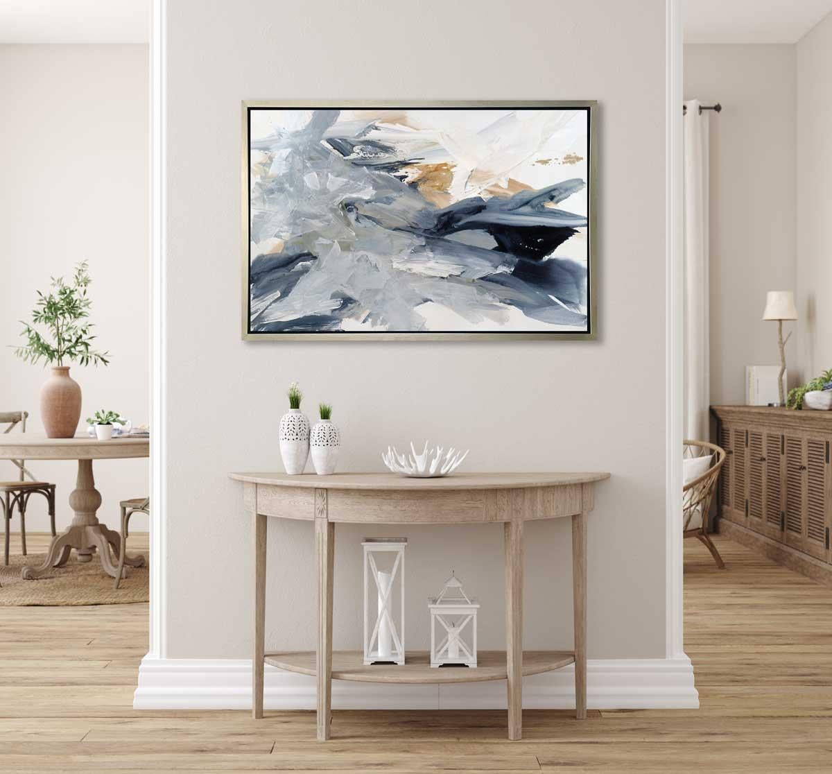 This abstract contemporary limited edition print by Teodora Guererra features broad, expressive strokes in grey, warm sepia tones, and white.

This Limited Edition giclee print by Teodora Guererra is an edition size of 195. Printed on canvas, this