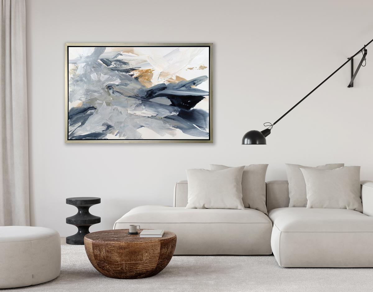 This abstract contemporary limited edition print by Teodora Guererra features broad, expressive strokes in grey, warm sepia tones, and white.

This Limited Edition giclee print by Teodora Guererra is an edition size of 195. Printed on canvas, this