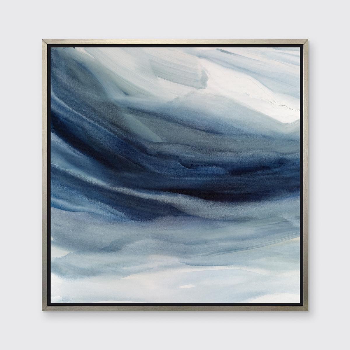 Abstract Print Teodora Guererra - "Indigo Sea I," Impression giclée encadrée en édition limitée, 61 x 61 cm