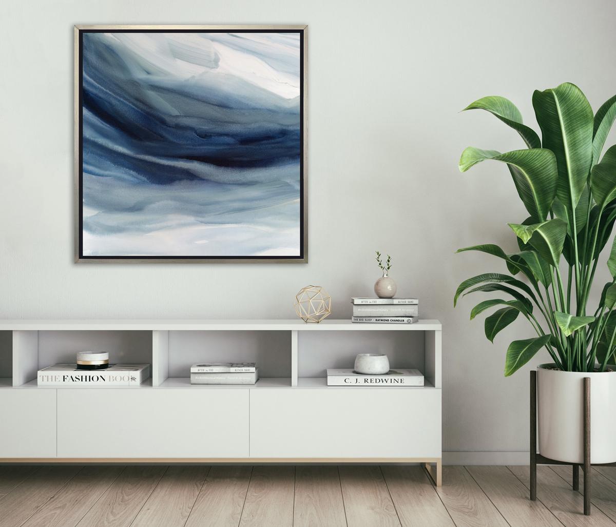 « Indigo Sea I », imprimé giclée encadré en édition limitée, 101,6 cm x 101,6 cm - Abstrait Print par Teodora Guererra