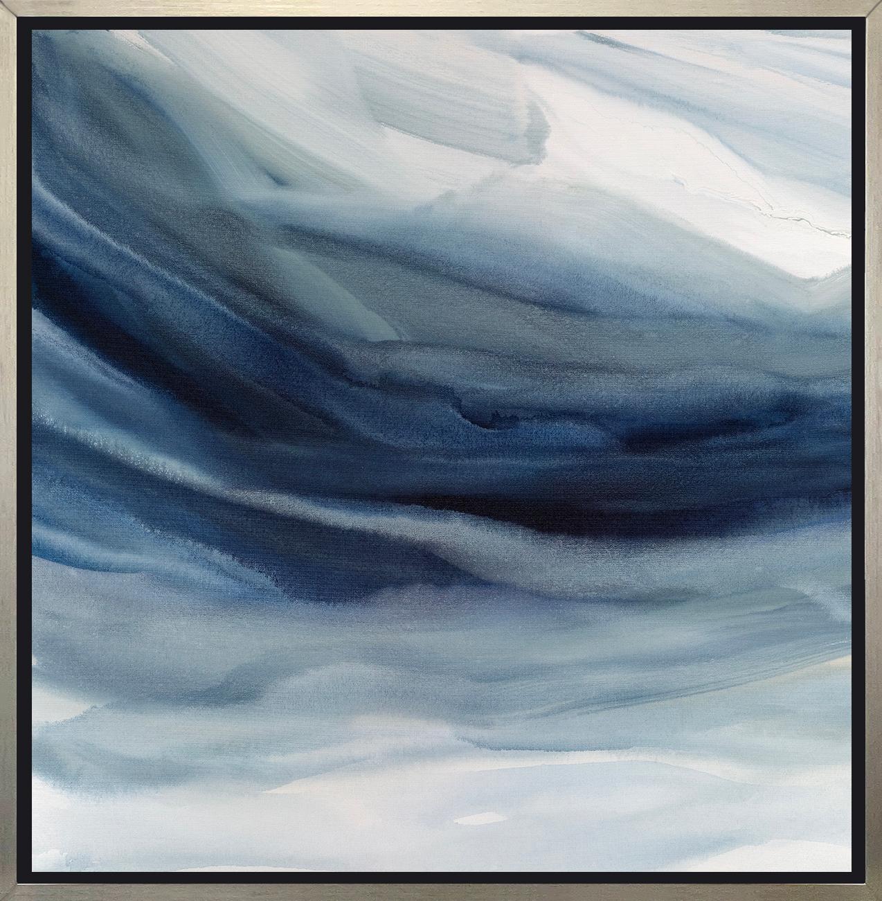 « Indigo Sea I », imprimé giclée encadré en édition limitée, 101,6 cm x 101,6 cm - Gris Abstract Print par Teodora Guererra