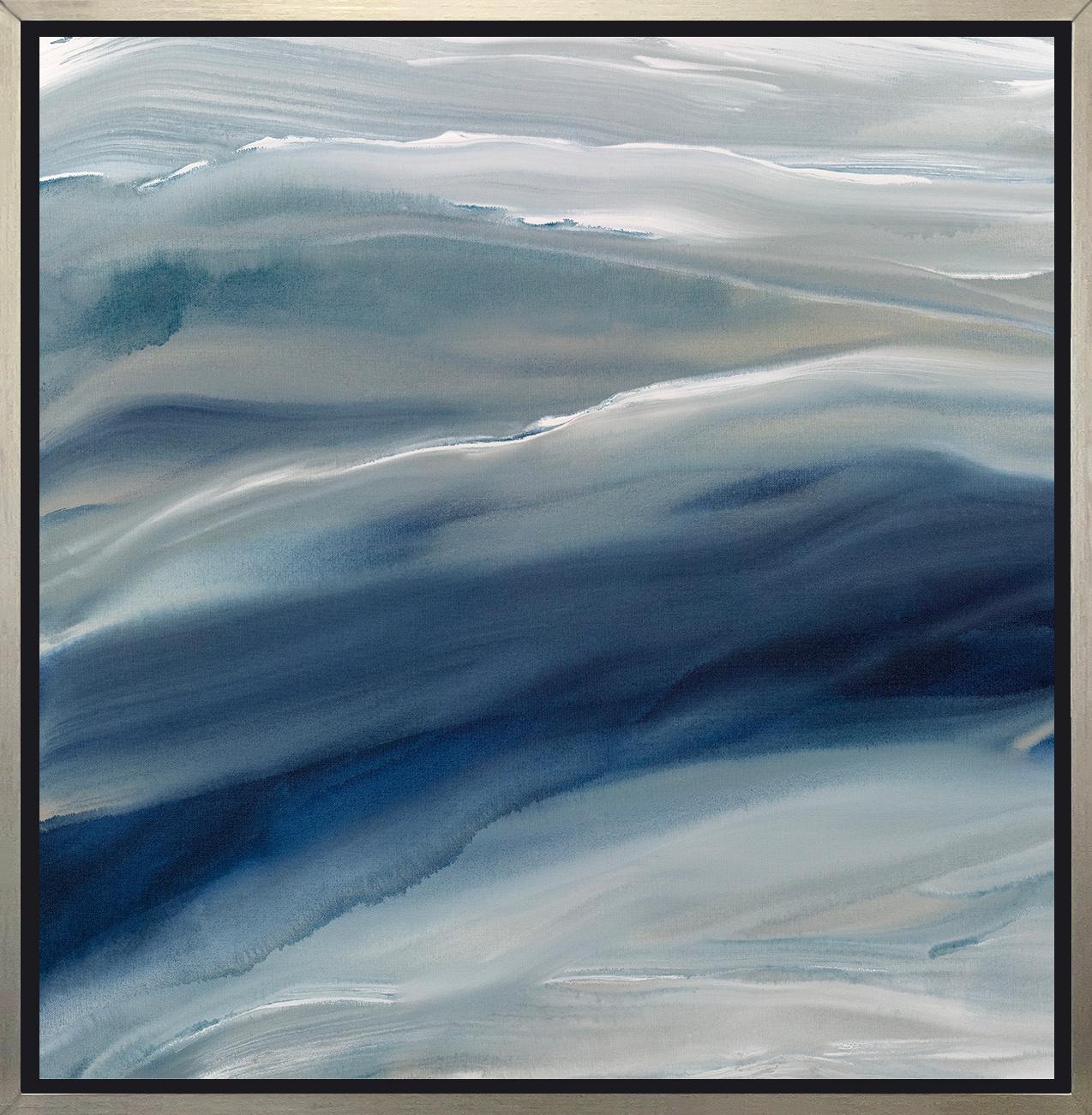 Teodora Guererra Abstract Print – „Indigo Tide I“, gerahmter Giclee-Druck in limitierter Auflage, 36" x 36"