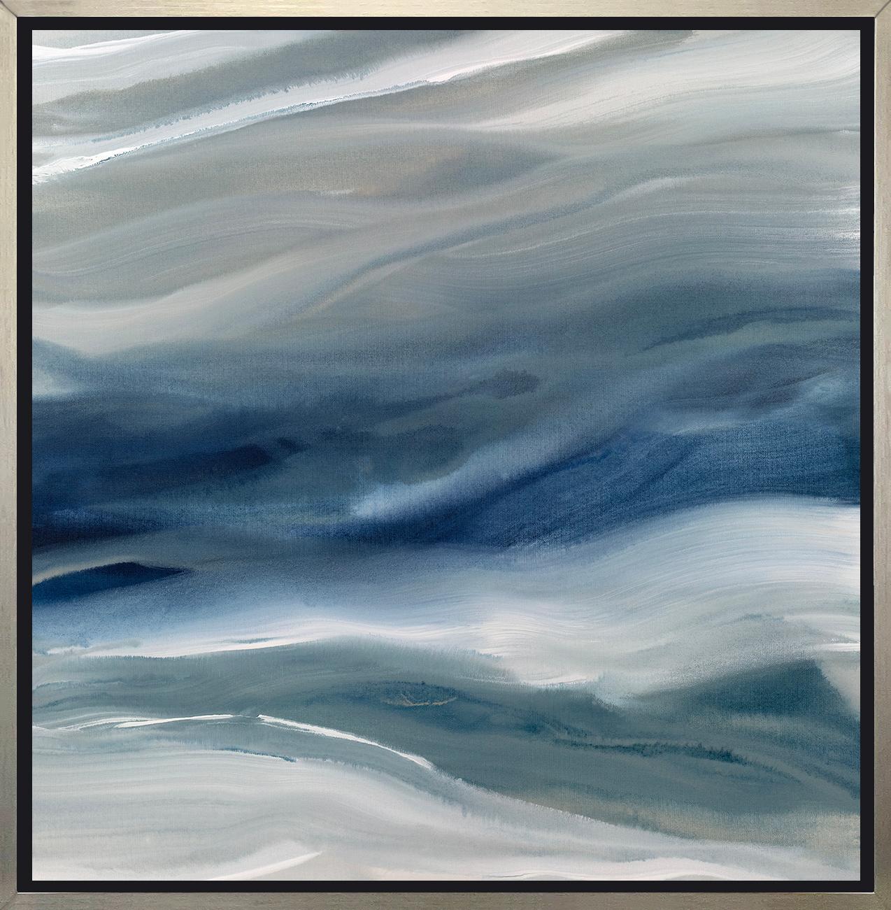 Teodora Guererra Abstract Print – ""Indigo Tide II", gerahmter Giclee-Druck in limitierter Auflage, 40"" x 40""