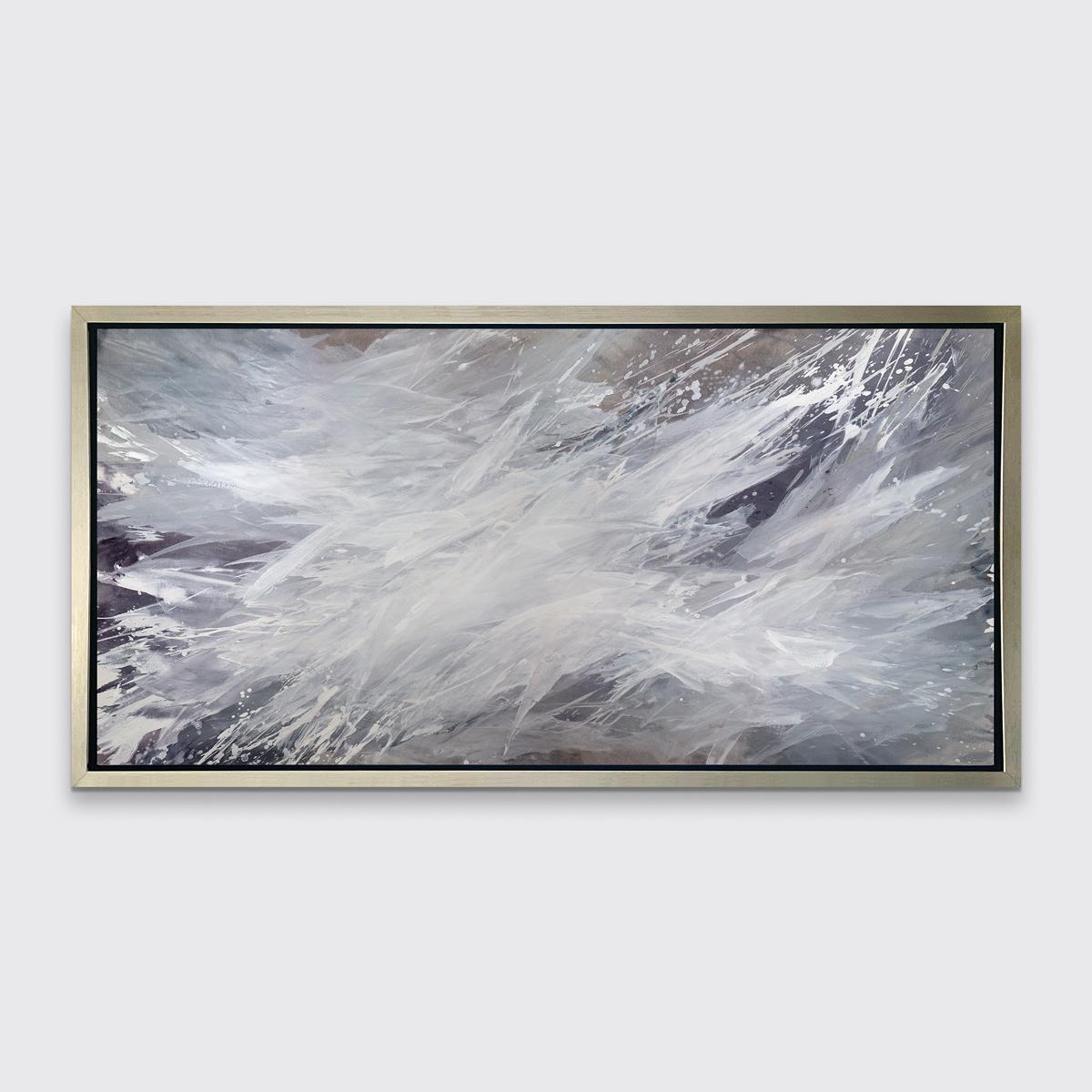 This abstract limited edition print by Teodora Guererra features splashes of white layered over earth tones and grey to create energetic movement that moves outward toward the edges of the composition. 

This Limited Edition giclee print by Teodora