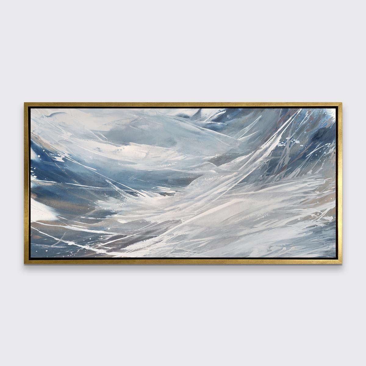 This contemporary abstract limited edition print by Teodora Guererra features a cool, neutral grey palette of blue, grey, and white, with subtle warm accents integrated in layers.

This Limited Edition giclee print by Teodora Guererra is an edition