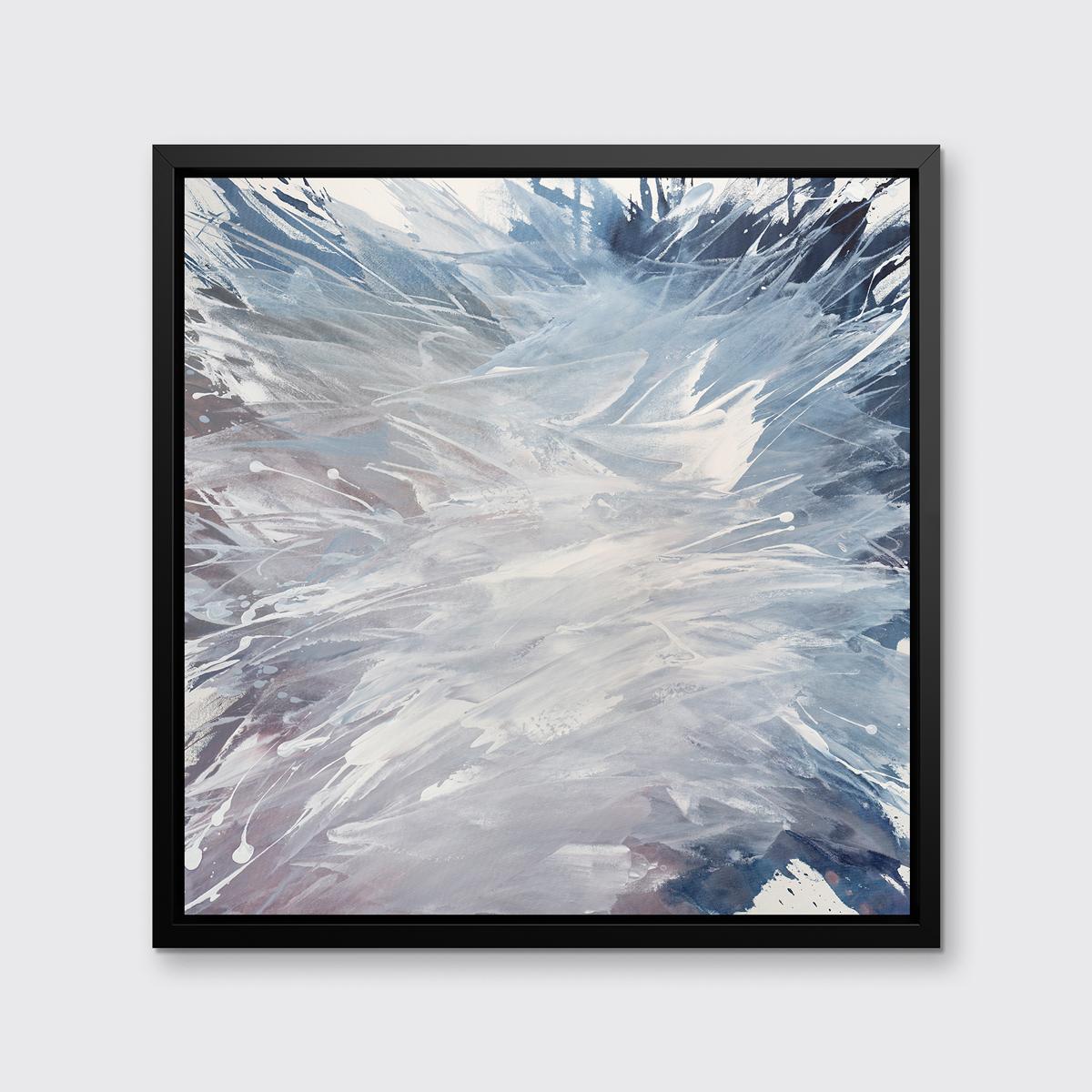 This contemporary abstract limited edition print by Teodora Guererra features a cool palette with varying shades of blue, as well as a warm violet and white, and broad, sweeping gestures, creating an almost splashing effect for added energy and