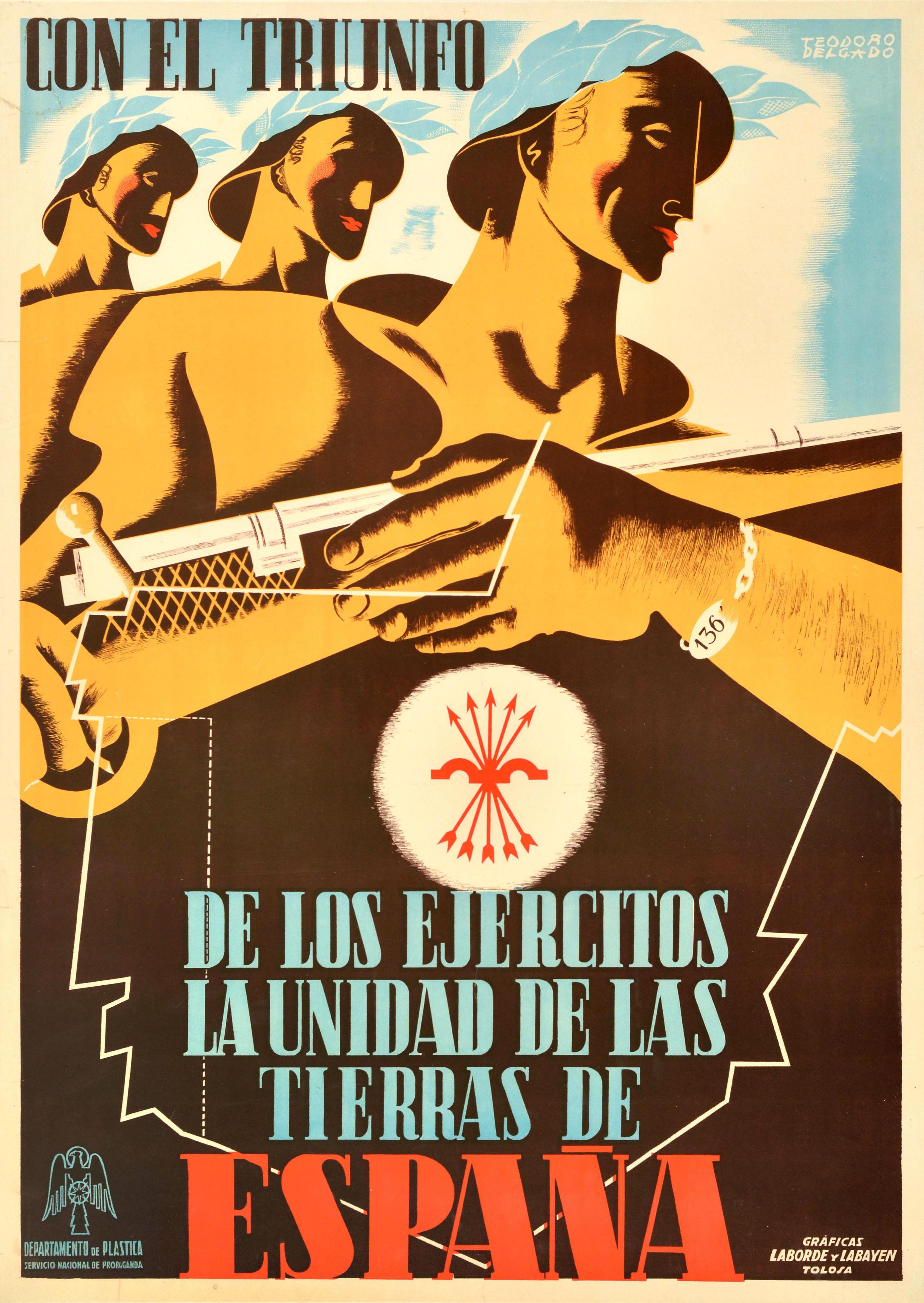 Teodoro Delgado Print - Original Vintage Spanish Civil War Poster Con El Triunfo Triumph Of Armies Unity