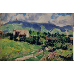 Vintage Oil on board View of Mount Grappa and Boccaor, T. Wolf Ferrari - 1934, Italy