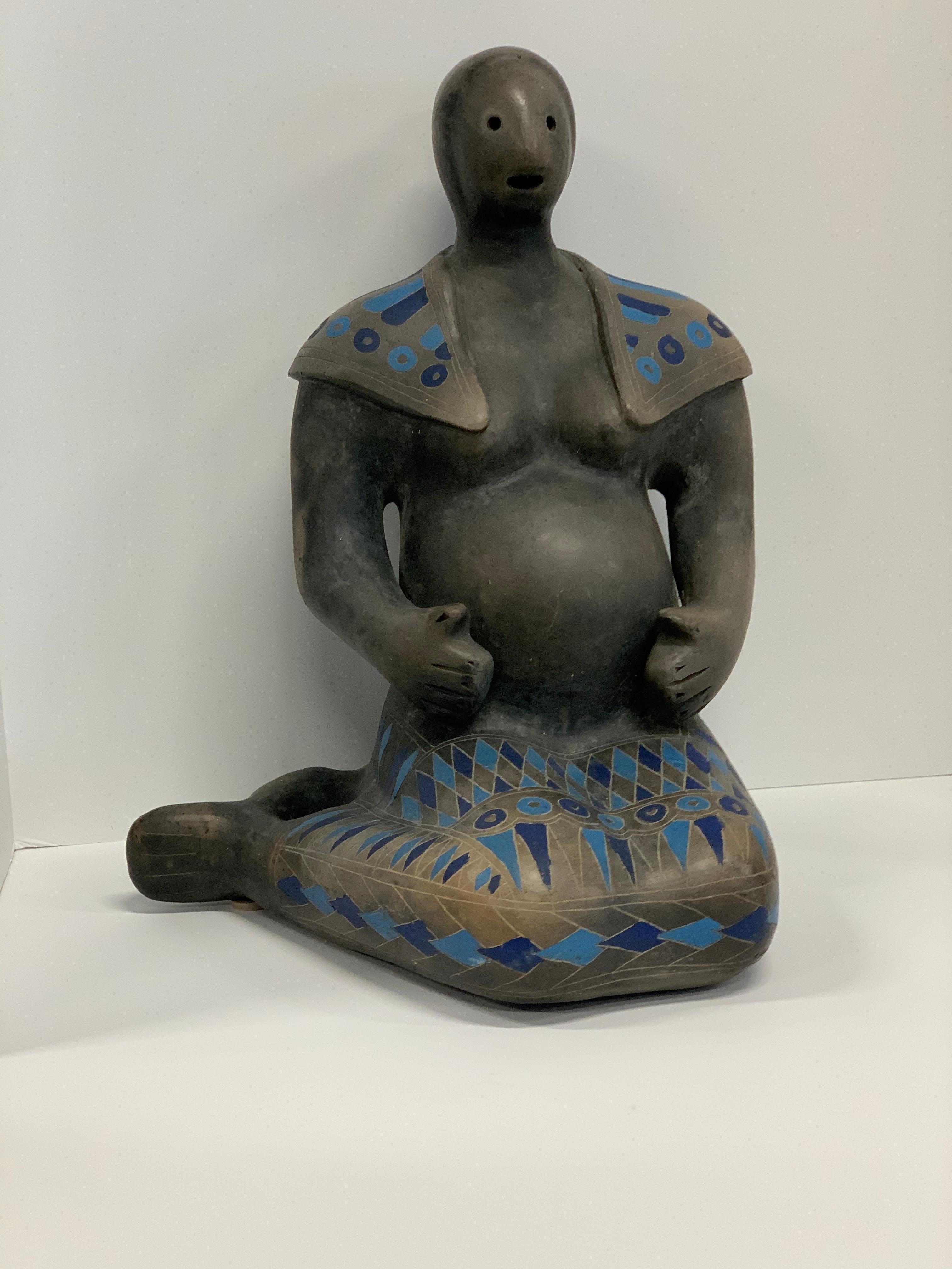 20th Century Teotihuacan Mexican Black Ware Pottery Figure For Sale