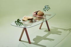 Tepacê Dining Table in Hardwood with Glass Top, Brazilian Contemporary Design