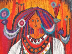 TEPPICH / GEWEBE, Kelim, "Mädchen mit Vögeln", E. Keszycka, Polen 1970er