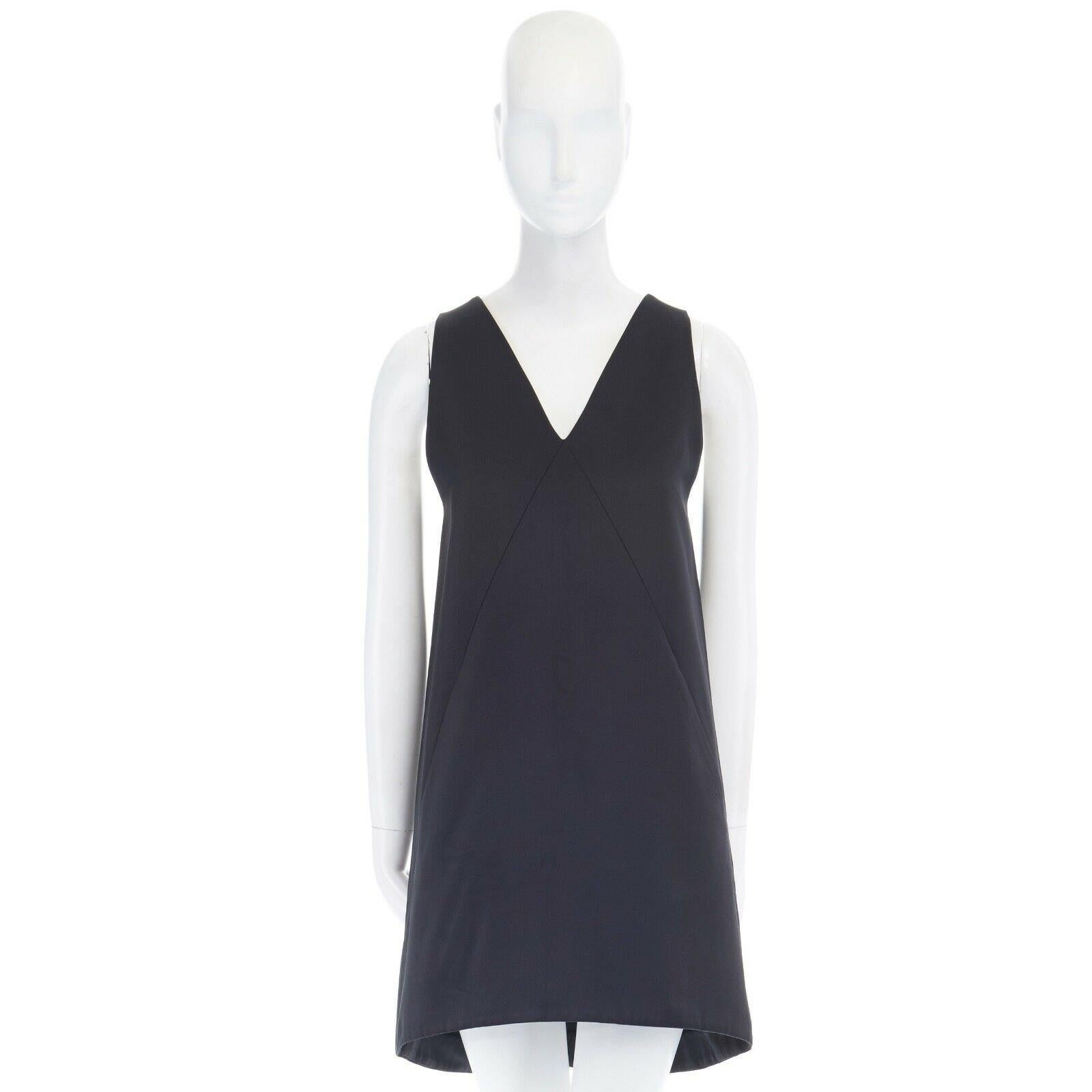 Black TER ET BANTINE black cotton blend V-neck angular darts slit pocket dress IT40