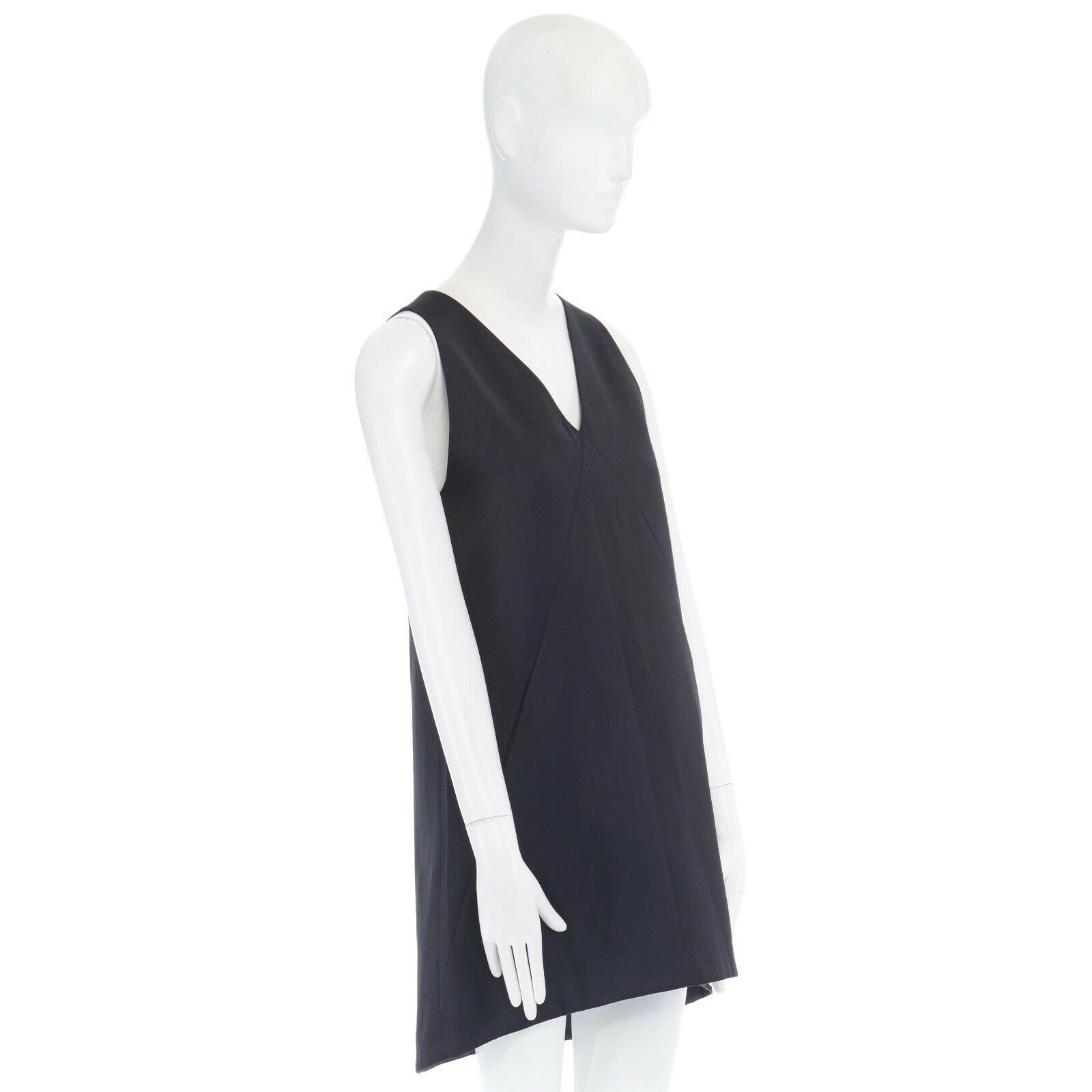 Women's TER ET BANTINE black cotton blend V-neck angular darts slit pocket dress IT40