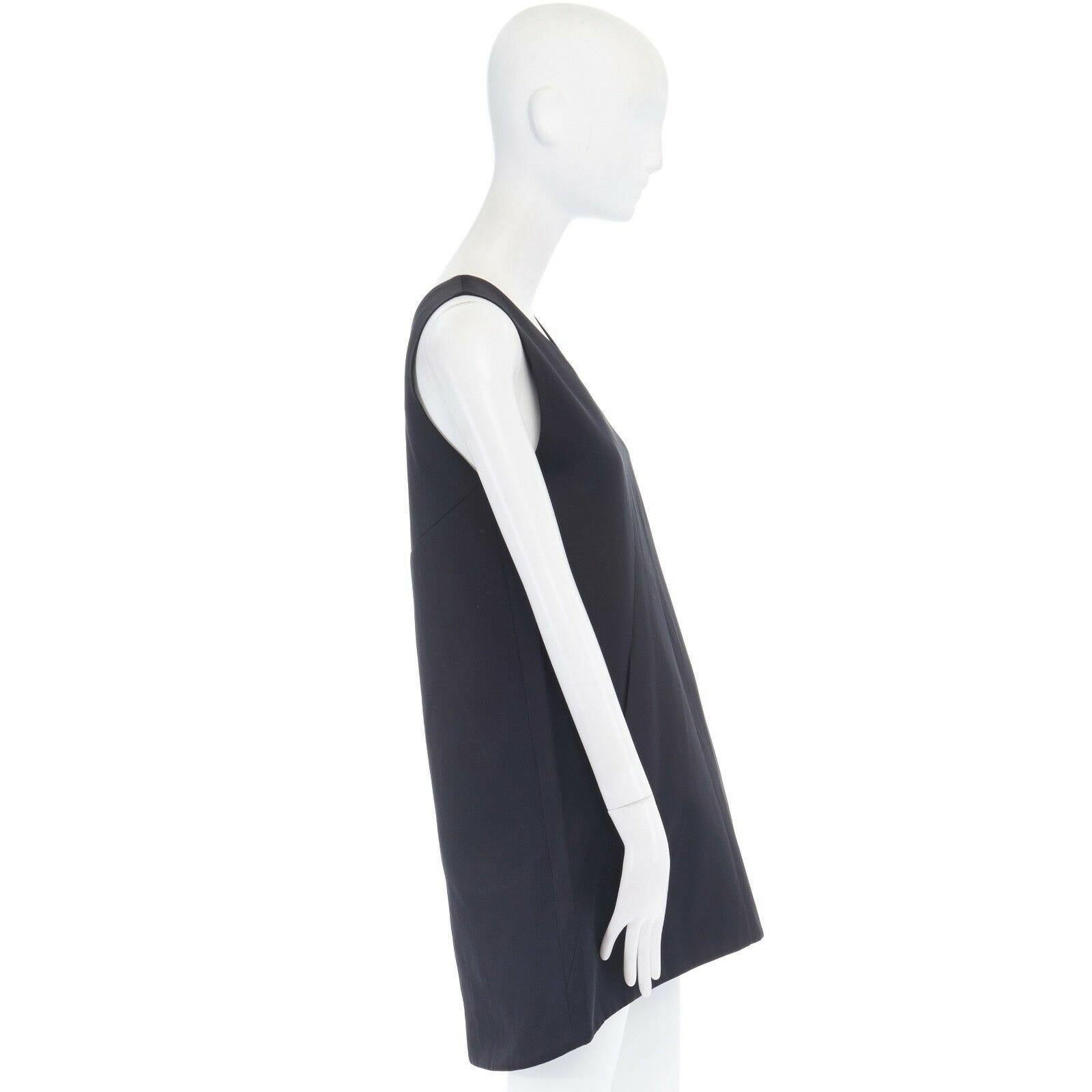 TER ET BANTINE black cotton blend V-neck angular darts slit pocket dress IT40 1