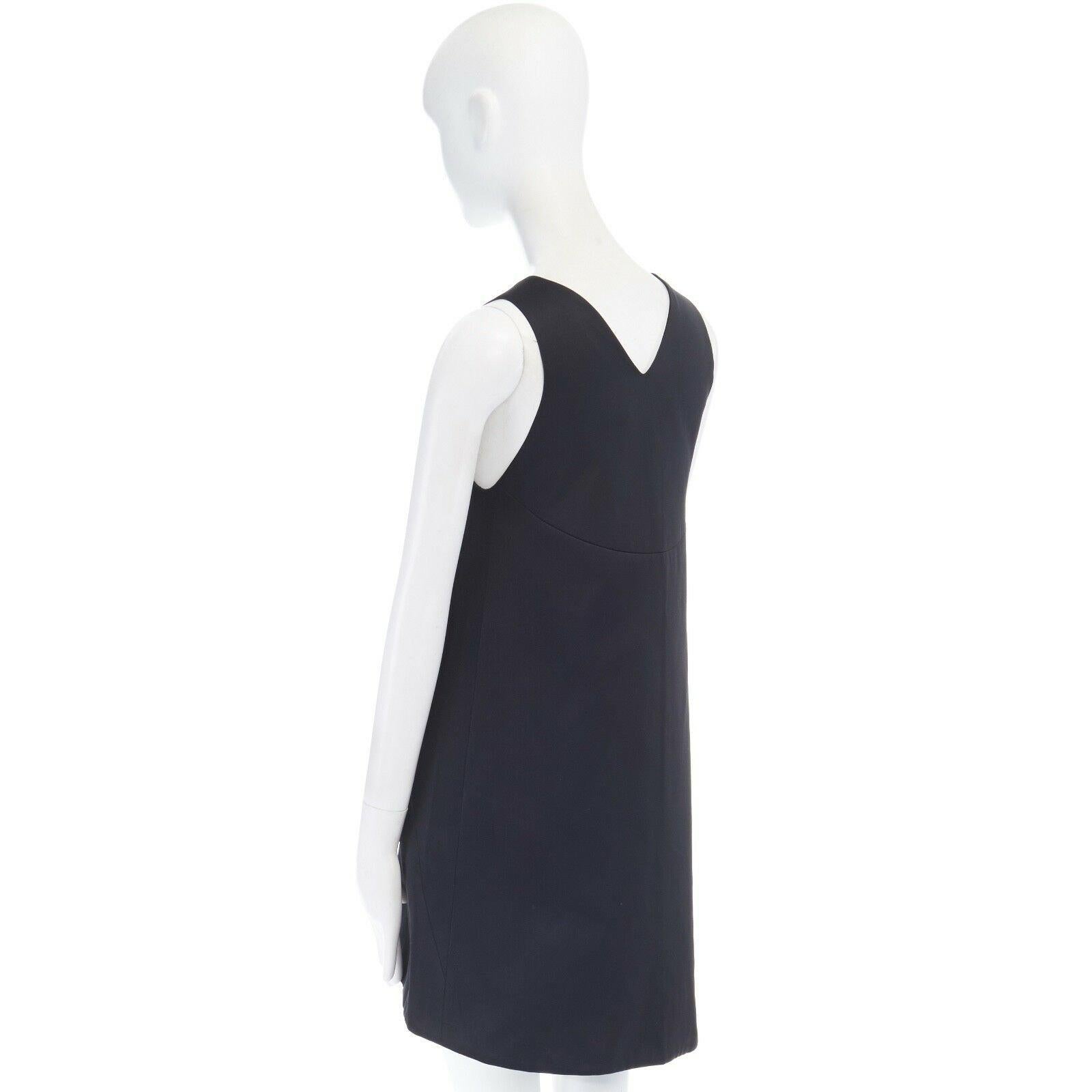 TER ET BANTINE black cotton blend V-neck angular darts slit pocket dress IT40 3