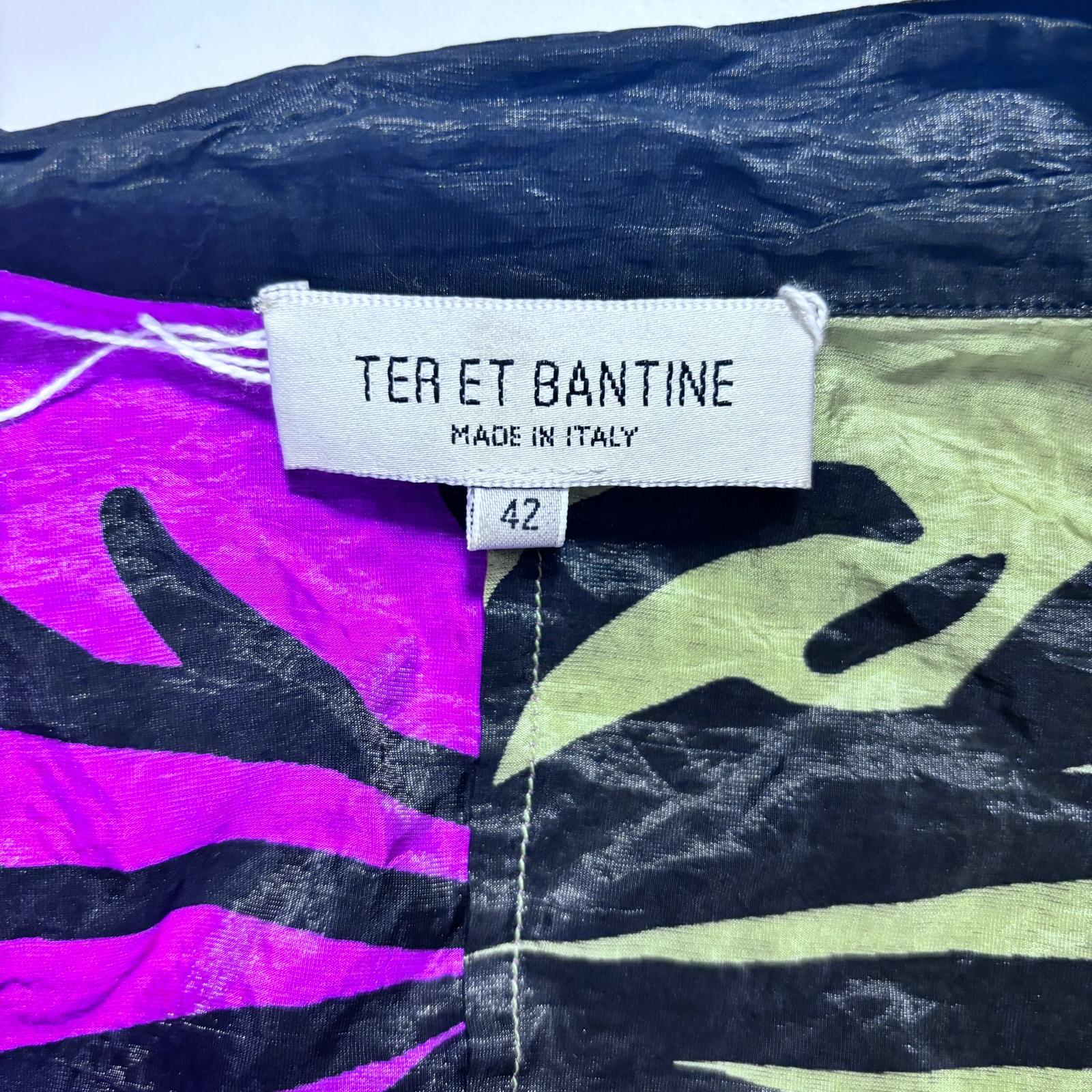 Ter et Bantine Top bicolore violet/citron vert avec imprimé abstrait - sans manches Excellent état - En vente à Basaluzzo, IT