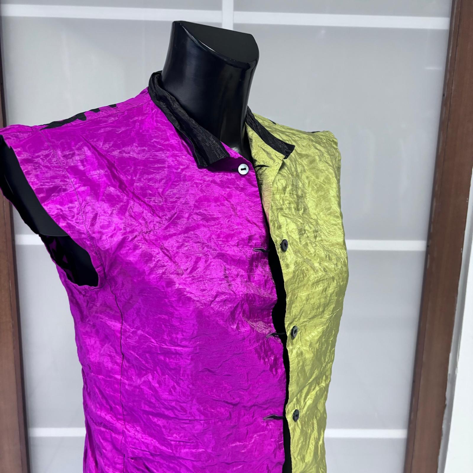 Ter et Bantine Top bicolore violet/citron vert avec imprimé abstrait - sans manches Unisexe en vente