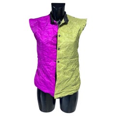 Ter et Bantine Top bicolore violet/citron vert avec imprimé abstrait - sans manches