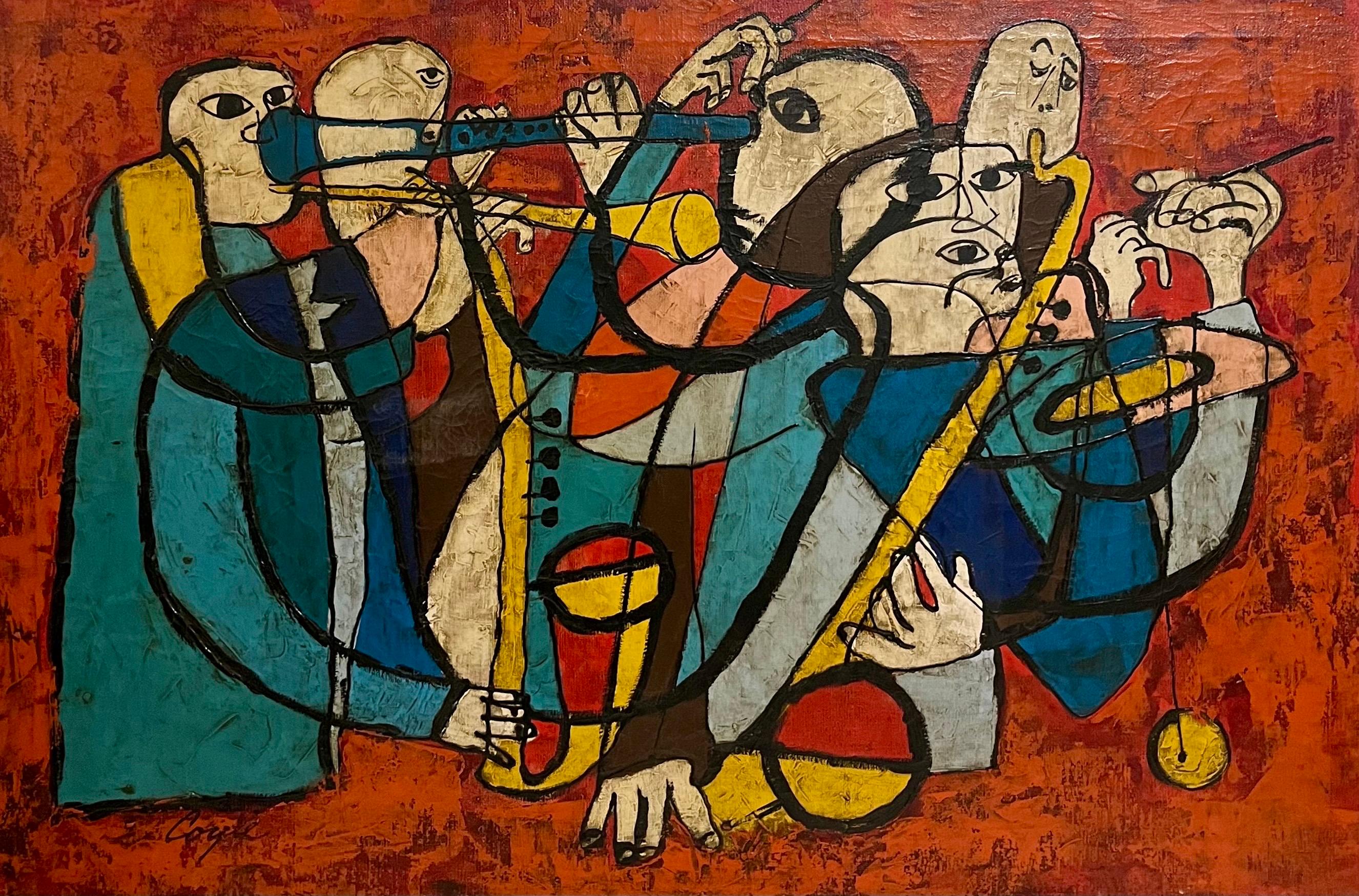 Pittura ad olio di musicisti jazz espressionisti astratti americani degli anni '50 Terence Coyle 1