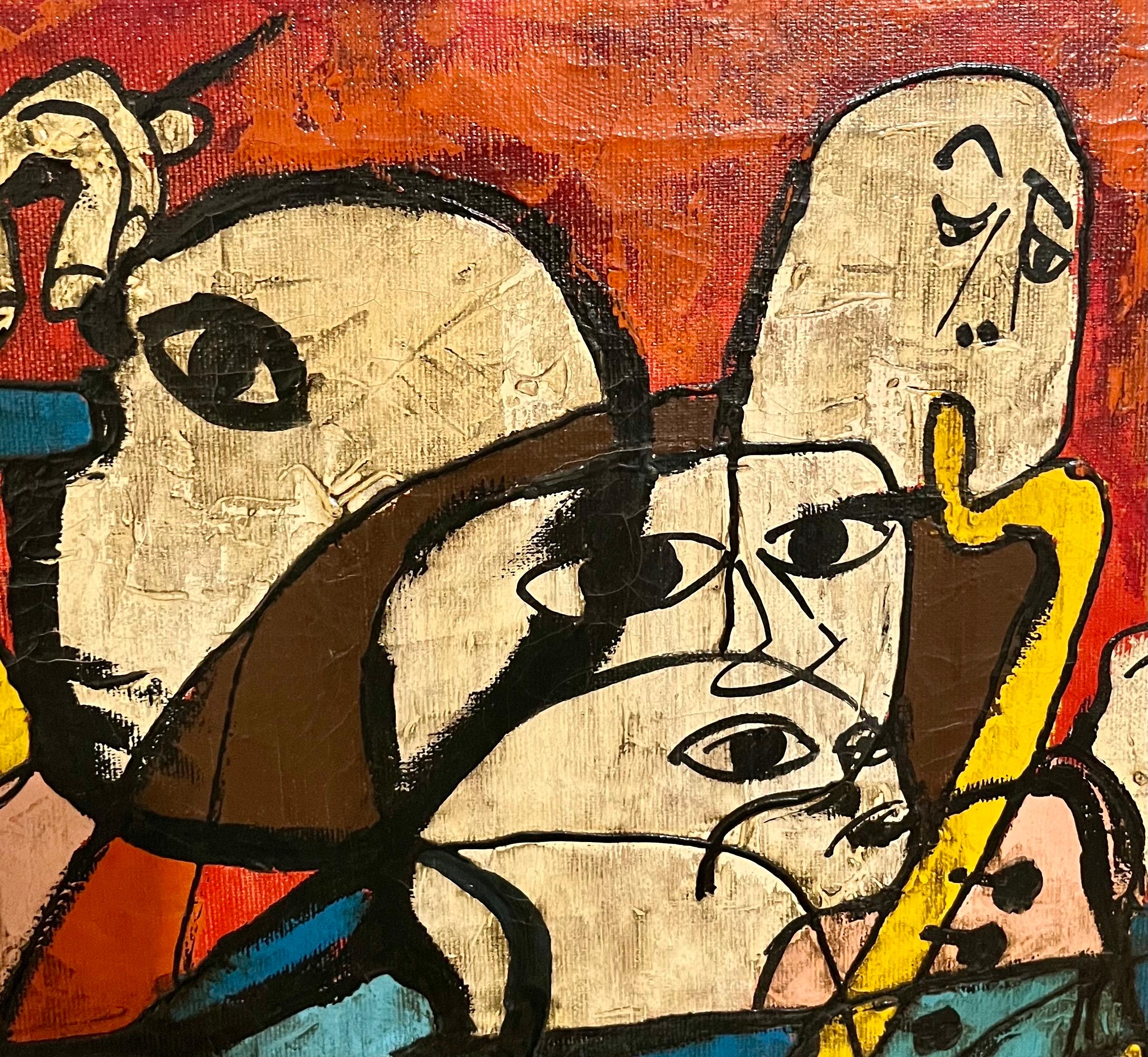 Pittura ad olio di musicisti jazz espressionisti astratti americani degli anni '50 Terence Coyle 2