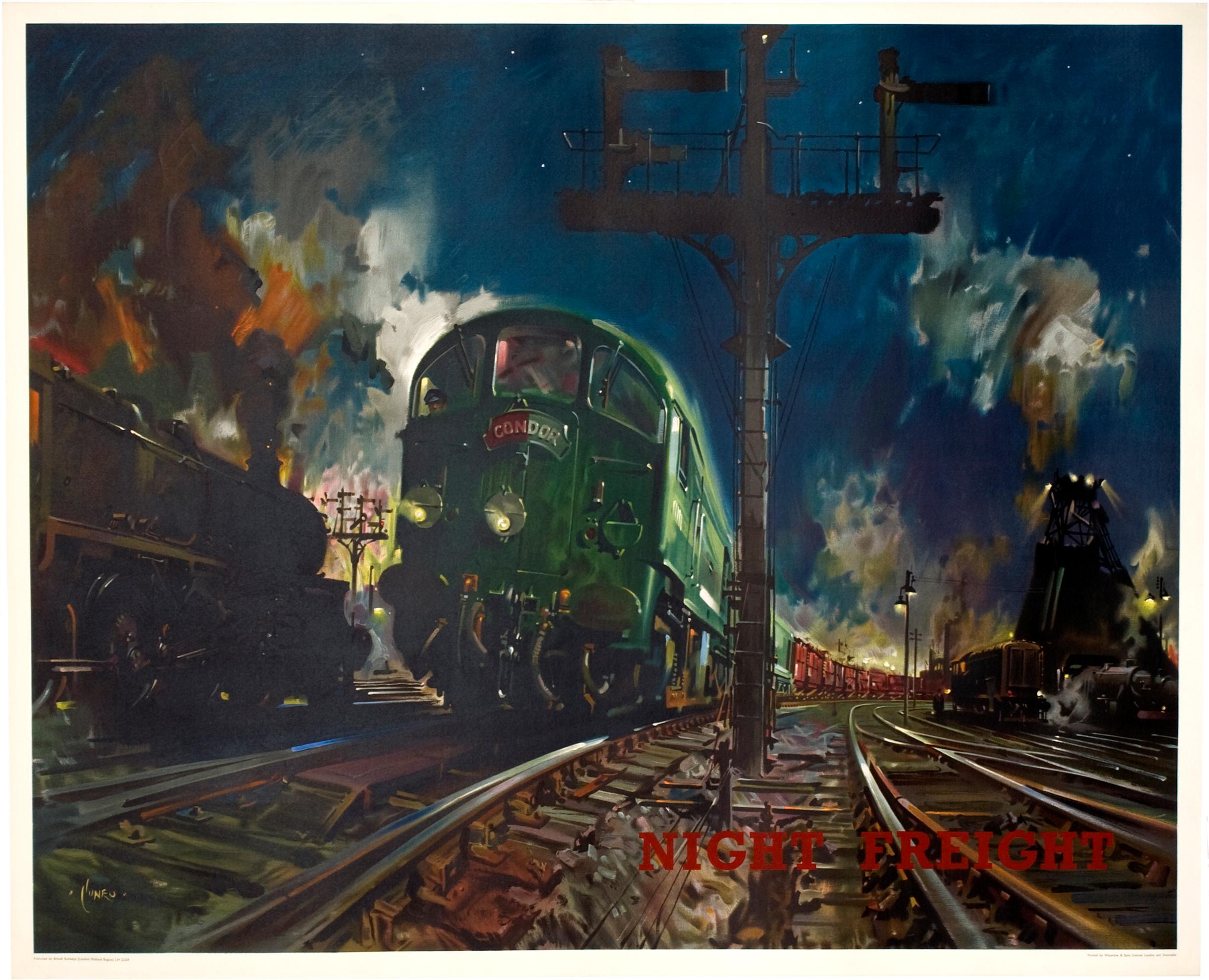 "Night Freight" Original Vintage British Rail poster 1960 - Print by Terence Cuneo