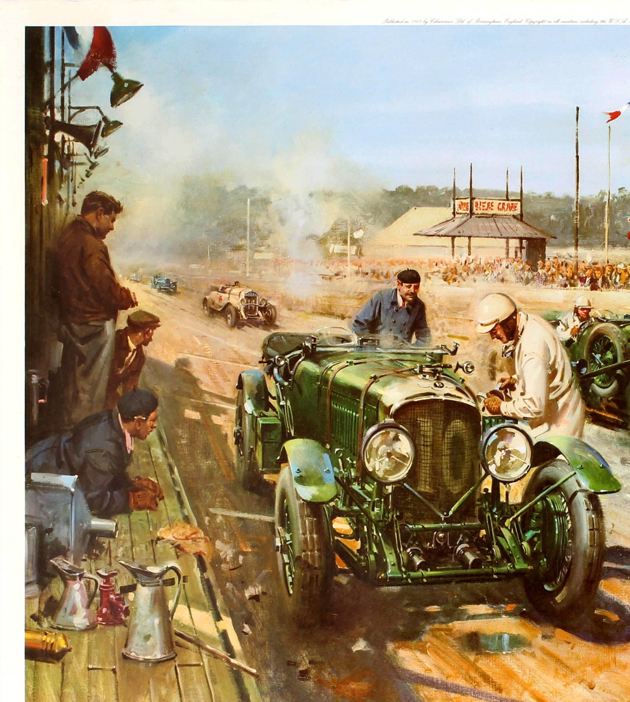 Original Vintage Bentley Motor Poster By Cuneo Bentleys At Le Mans 1929 Car Race - Print by Terence Cuneo