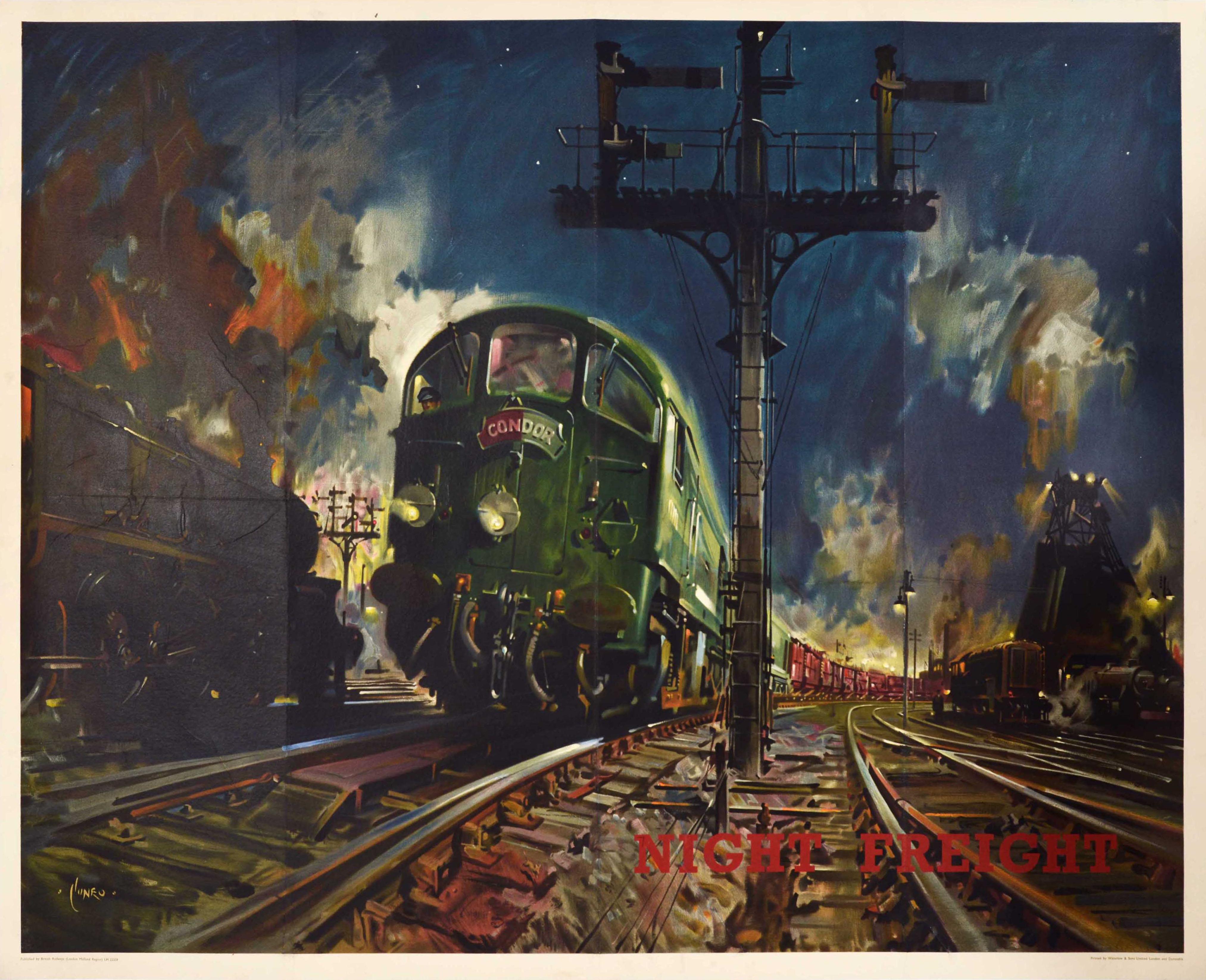 Terence Cuneo Print - Original Vintage British Rail Poster Night Freight Train Condor London Glasgow