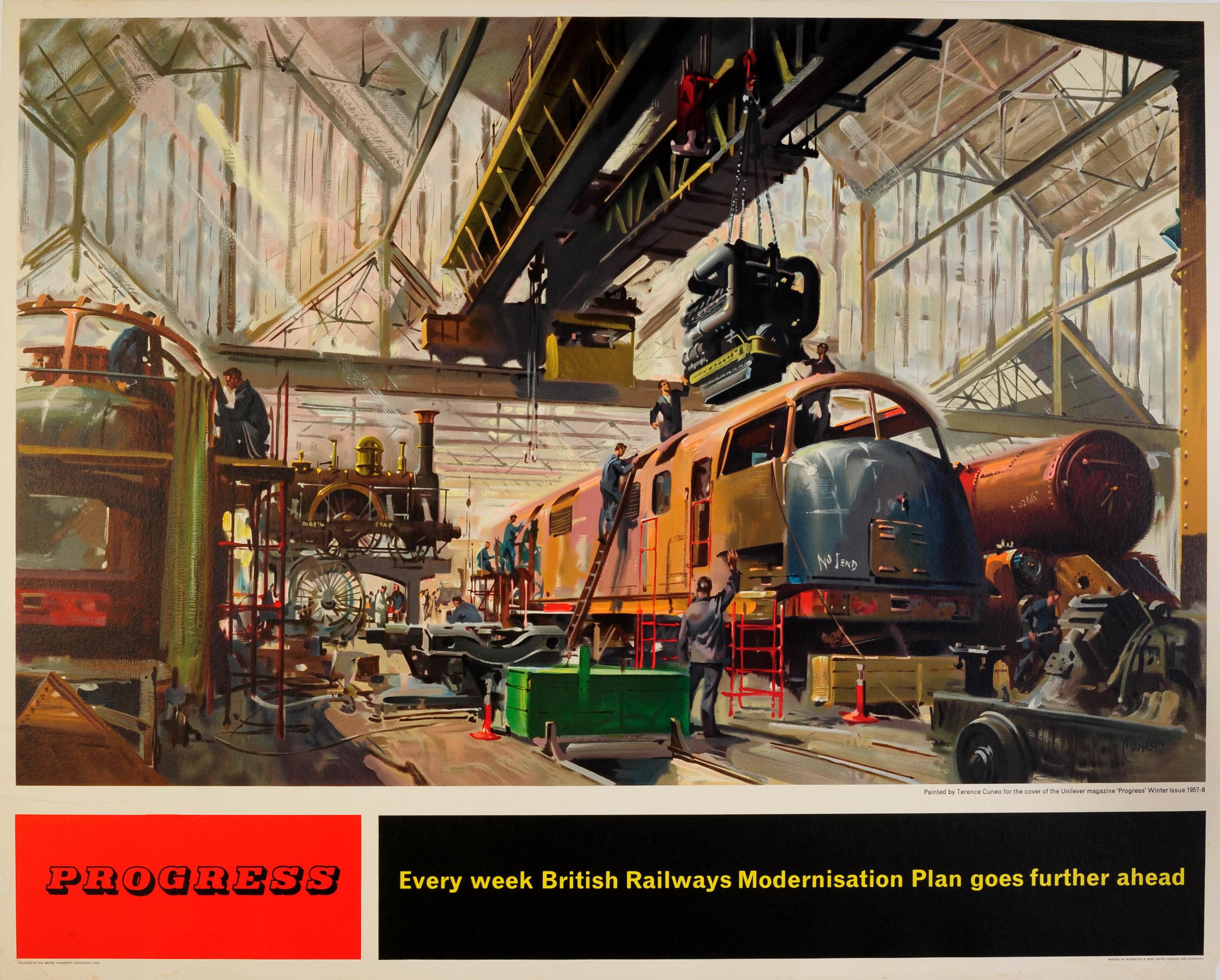 Terence Cuneo Print - Original Vintage British Railways Modernisation Plan Poster Progress Train Depot