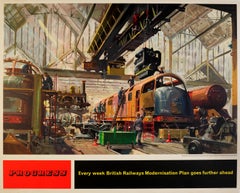 Original Vintage British Railways Modernisation Plan Poster Progress Train Depot