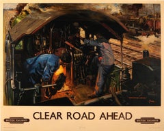 Original Vintage-Poster:: British Railways:: „ Clear Road Ahead Monmouth Castle Cuneo“:: Original