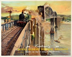 Original Retro Railway Poster Royal Albert Bridge Saltash Cuneo Devon Cornwall